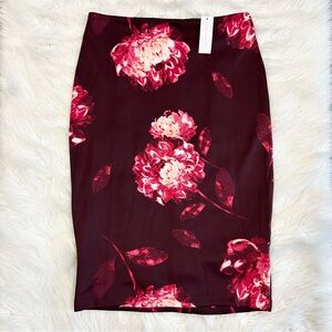 NWT New‎ York & Co Burgundy Floral Midi Skirt Size 6